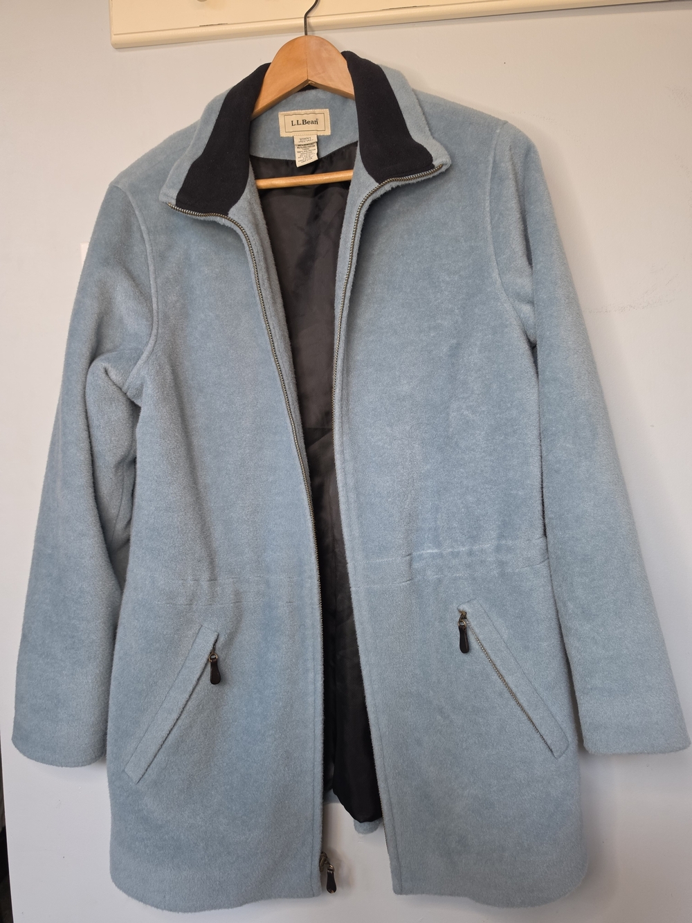L.L. Bean Wool Blend Coat Insulated Powder Blue Fleece Feel Cabincore M